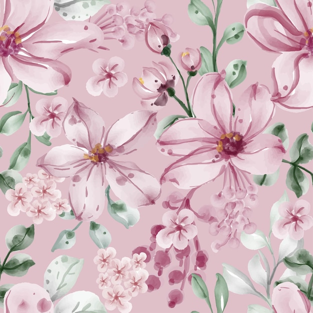 Free vector seamless pattern with spring flowers and leaves