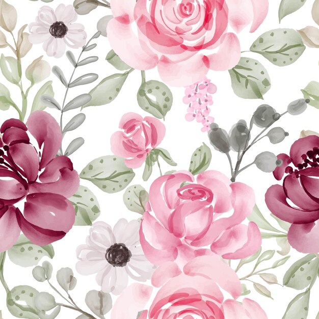 ピンクと葉の春の花とのシームレスなパターン