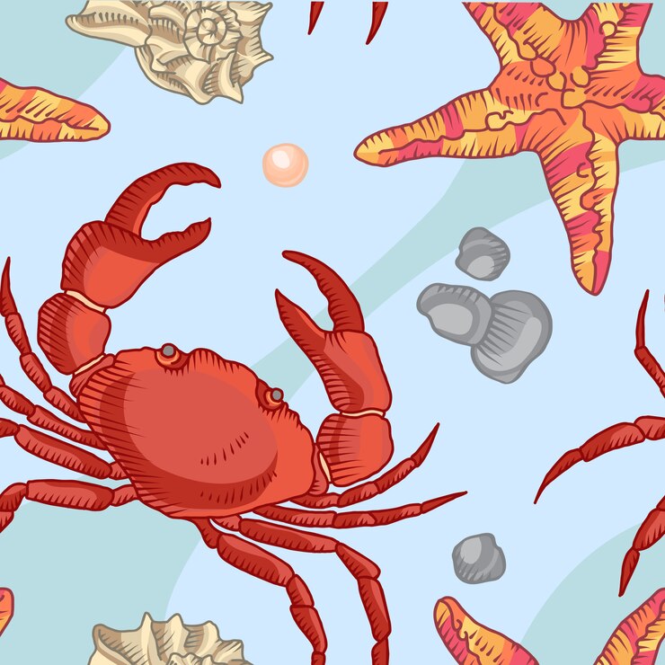 Free Vector seamless pattern with starfish and crab. maritime background