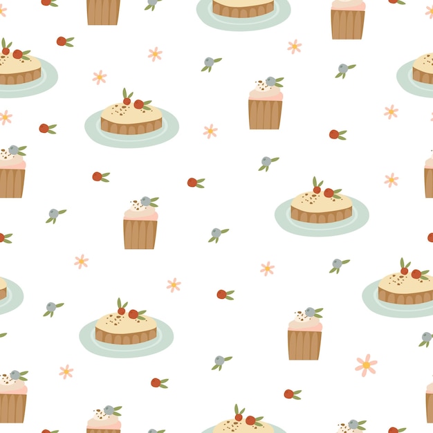 Free vector seamless pattern with sweet cakes