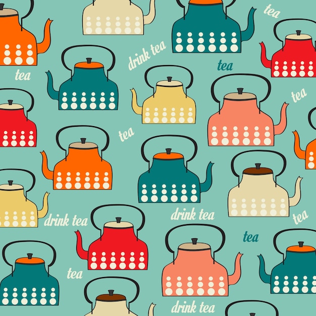 Free vector seamless pattern with vintage kettles