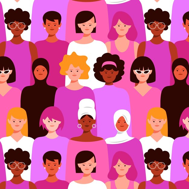 Seamless pattern with women in crowd