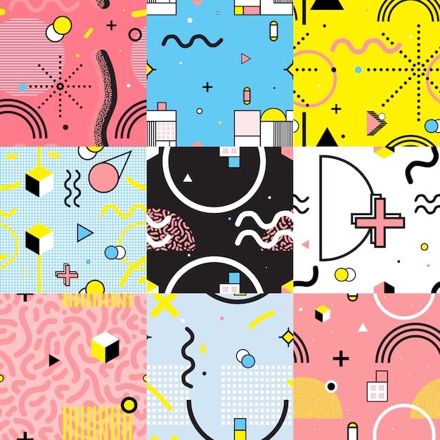 Free vector seamless patterns set memphis style