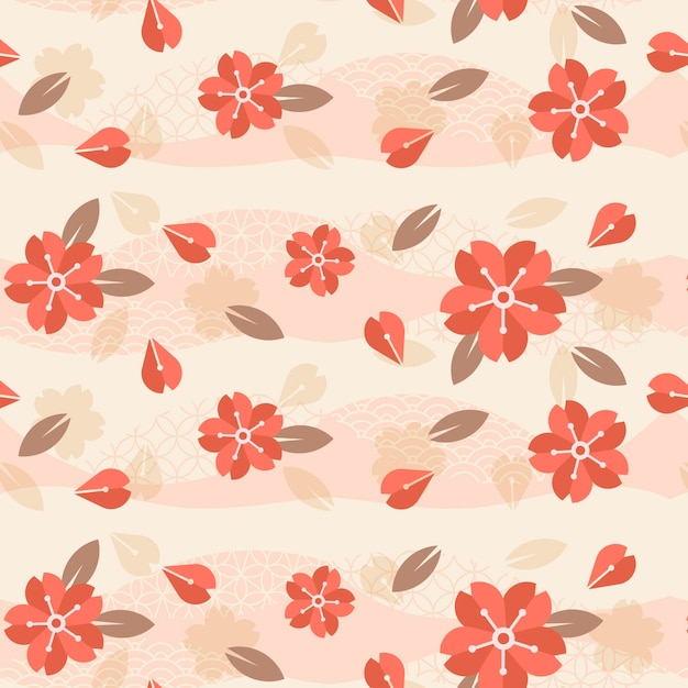 無料ベクター シームレスなピンクのパターンのヴィンテージ幾何学的な梅の花