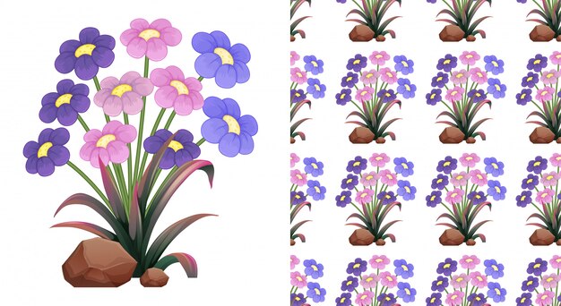 Seamless pink and purple flowers