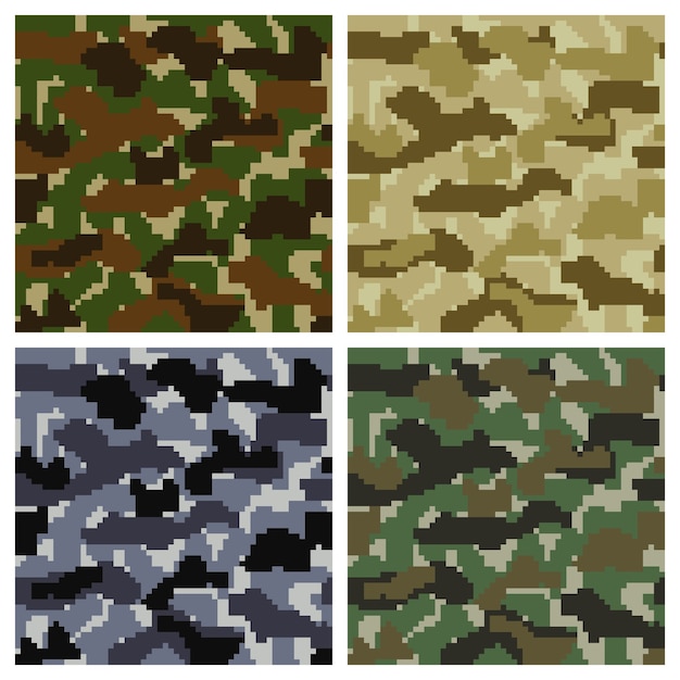 Free vector seamless pixel camouflage background set