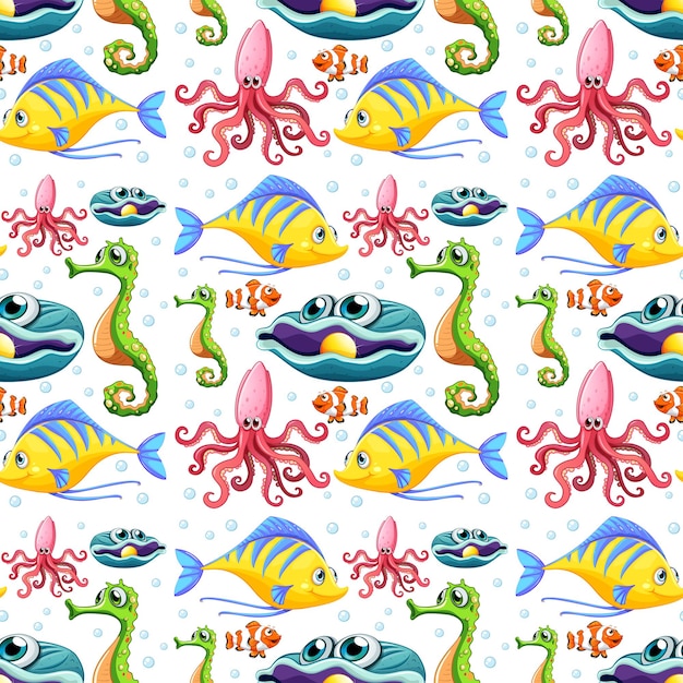 Free vector seamless sea animals and bubbles