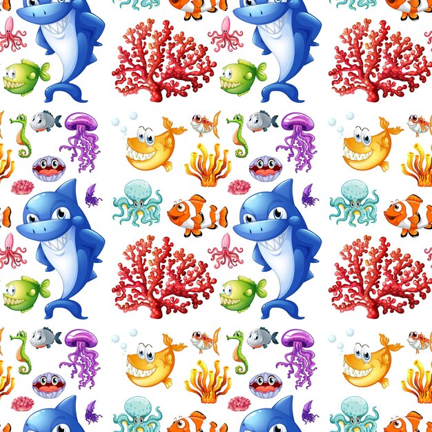 Free vector seamless sea creatures and coral reef