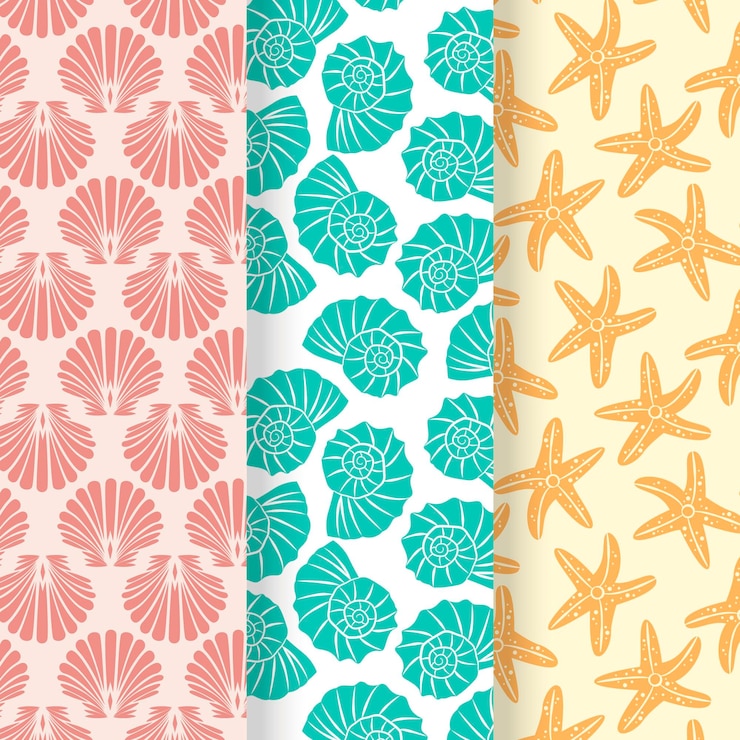 Free Vector seamless seashell patern pack