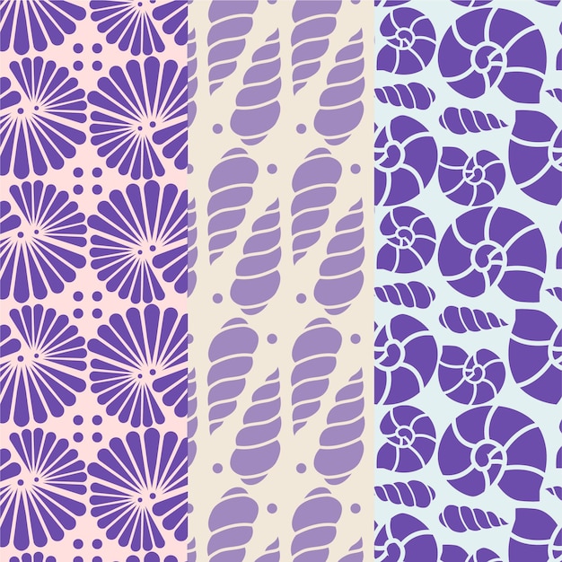 Free vector seamless seashell pattern collection