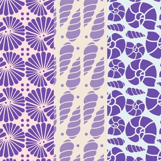 Seamless seashell pattern collection