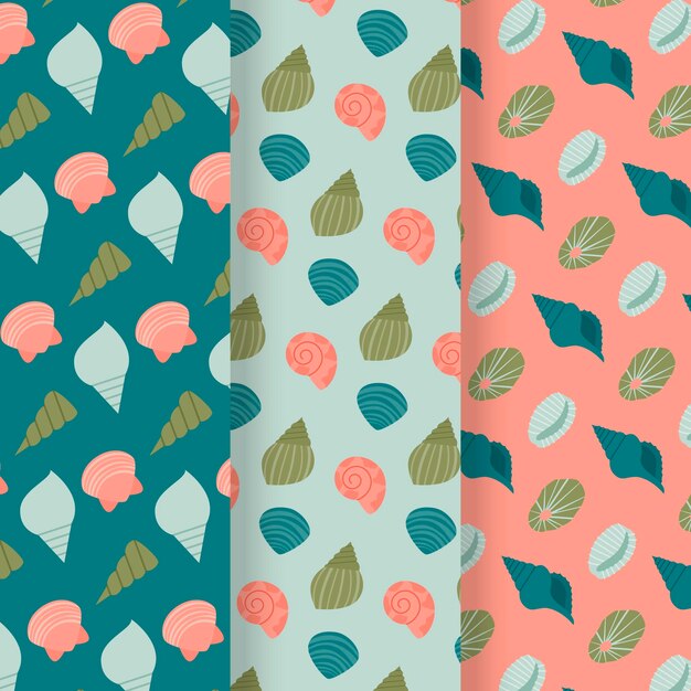 Seamless seashell pattern collection