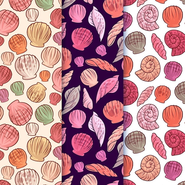 Free vector seamless seashell pattern collection