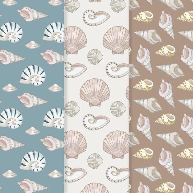 Free vector seamless seashell pattern set