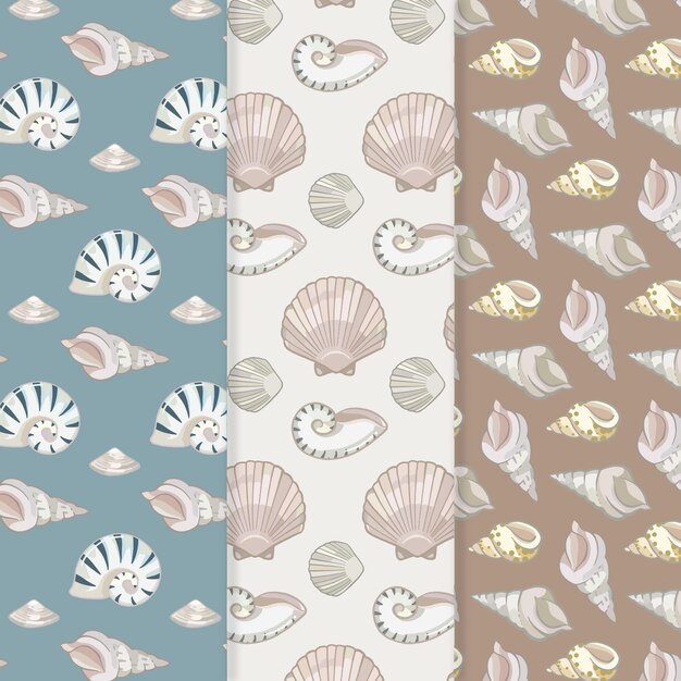 Seamless seashell pattern set