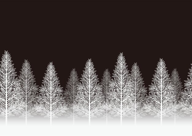 Seamless Snowy Forest Isolated On A Black Background Horizontally Repeatable