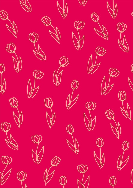 Seamless springtime background vector illustration with simple tulip line drawing pattern