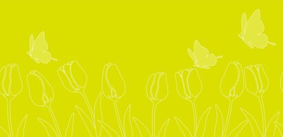 Free vector seamless springtime background with tulip line drawings and text space horizontally repeatable
