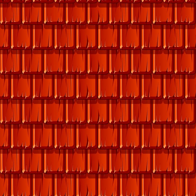 Seamless texture of red wooden roof in a row. Pattern of a broken roof.