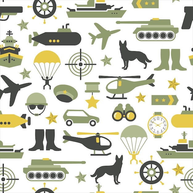 Premium Vector | Seamless vector pattern of military icons on a white ...