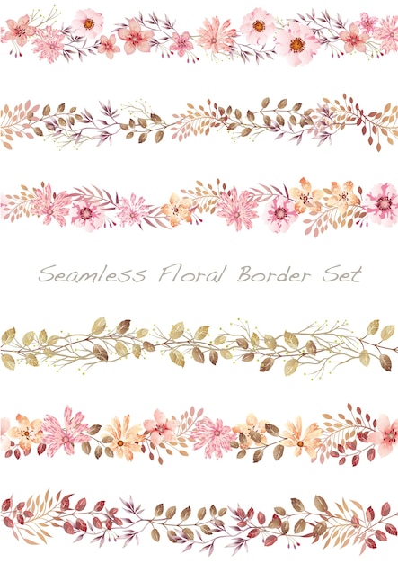 Free vector seamless vector watercolor floral border set on a white