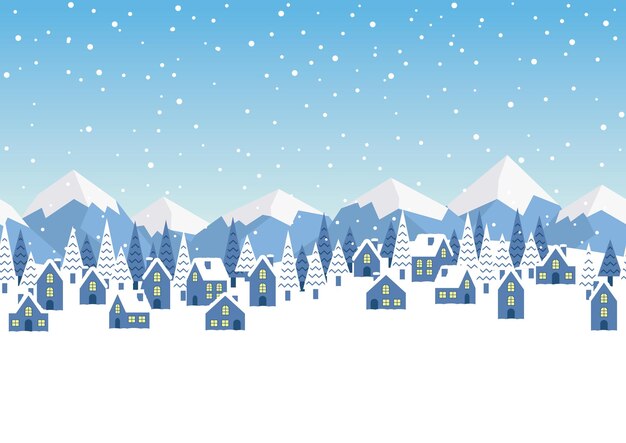 Seamless Vector Winter Townscape Illustration With Text Space. Horizontally Repeatable.