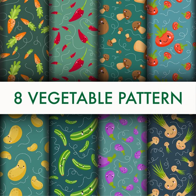 seamless Vegetable pattern set.