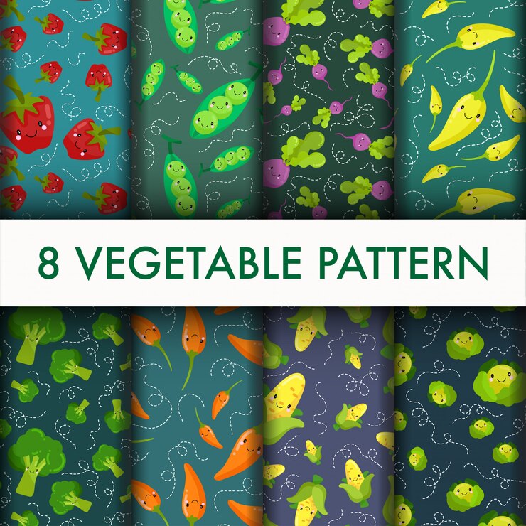 Free Vector seamless vegetable pattern set.