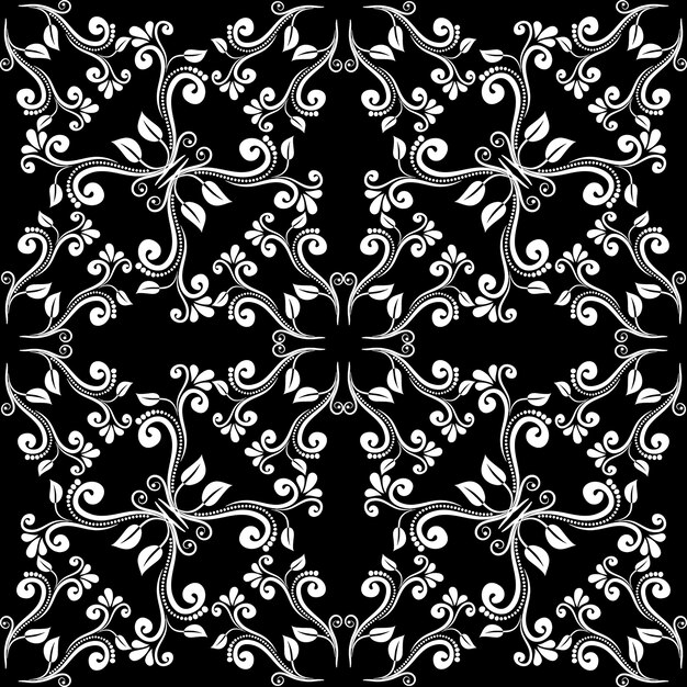 Seamless vintage baroque pattern. Decor from white leaves on black background