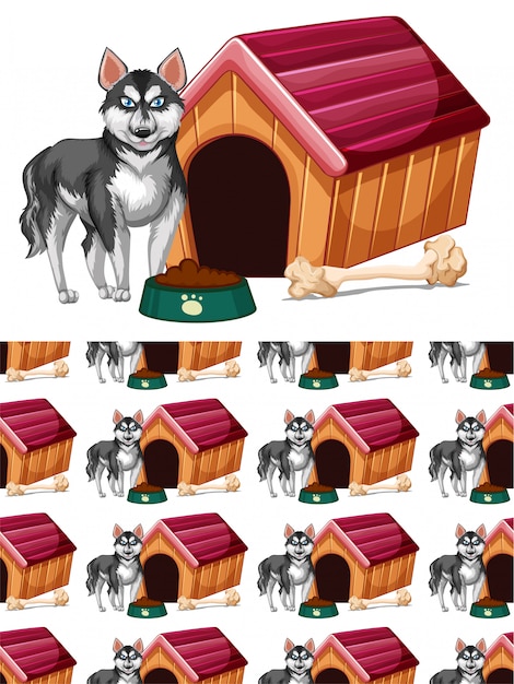 Seamless  with dog and doghouse