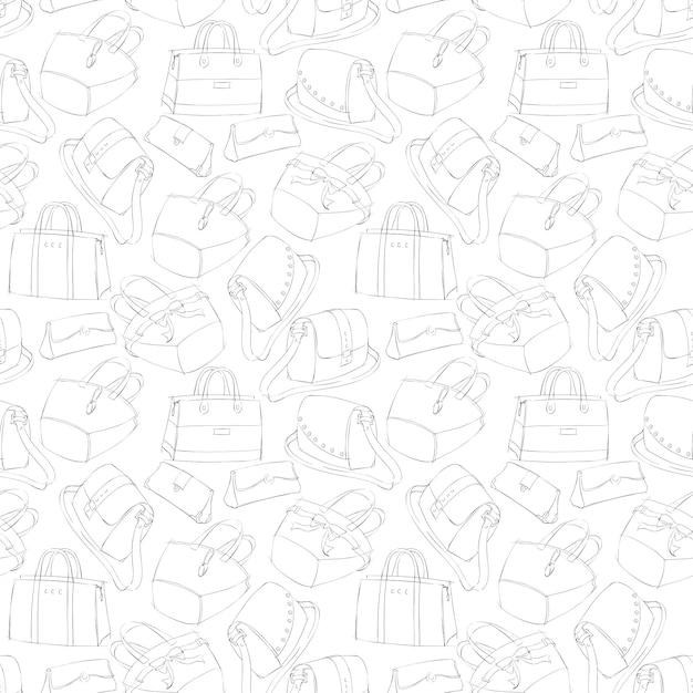 Бесплатное векторное изображение Эскиз бесшовных женских стильных сумок