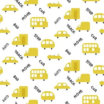 Seamless yellow cars pattern isolated vector illustration