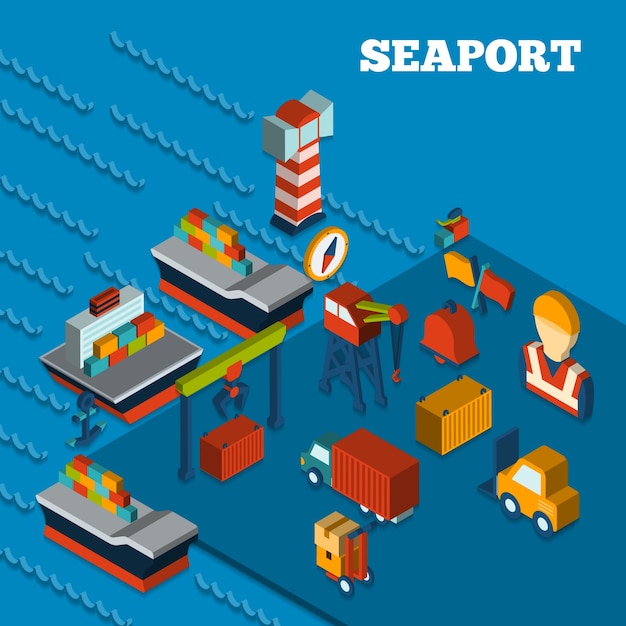 Free vector seaport isometric set