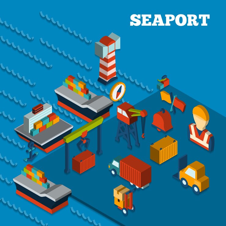 Free Vector seaport isometric set