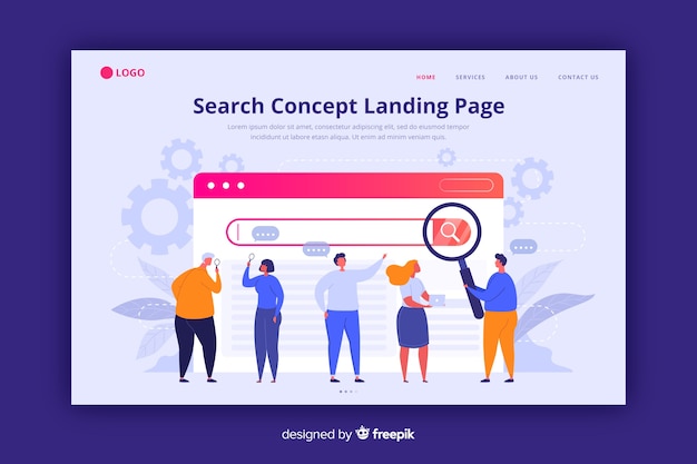 Search concept landing page flat style