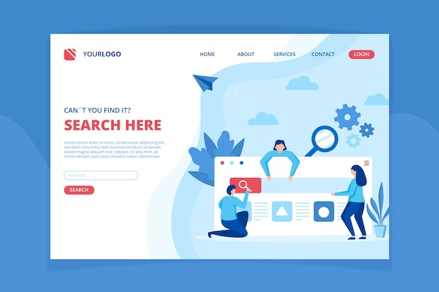 Free vector search concept landing page template