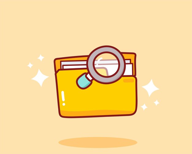 Search concept Yellow Folder and magnifier icons hand drawn cartoon art illustration