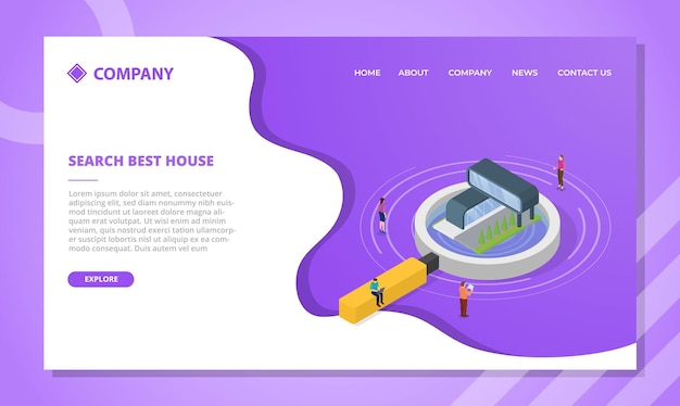 Free vector search house or property concept for website template or landing homepage with isometric style