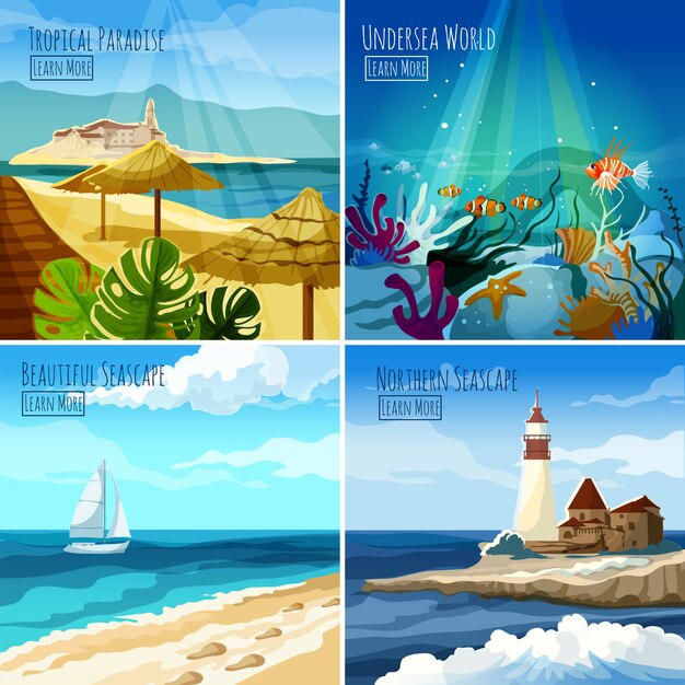 Seascape Illustrations Set