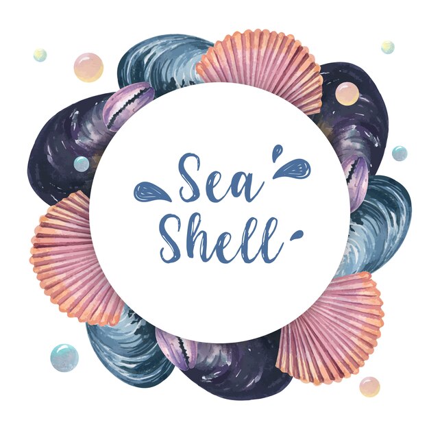 Free vector seashell  wreath marine life summertime travel on the beach