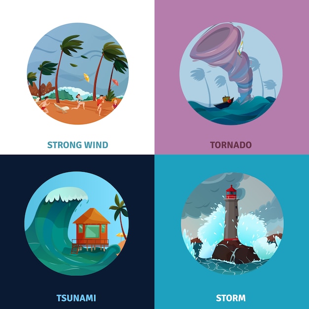 Free vector seaside landscapes composition set