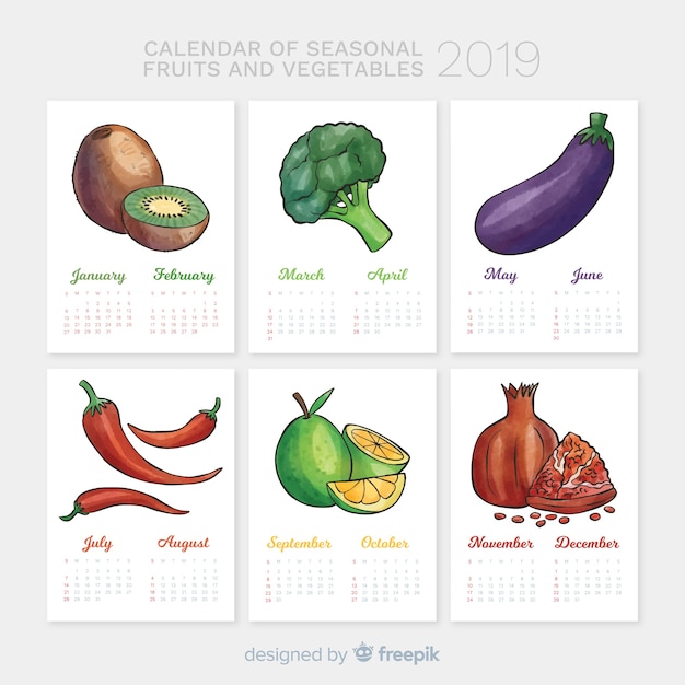 Free vector seasonal calendar of vegetables and fruits