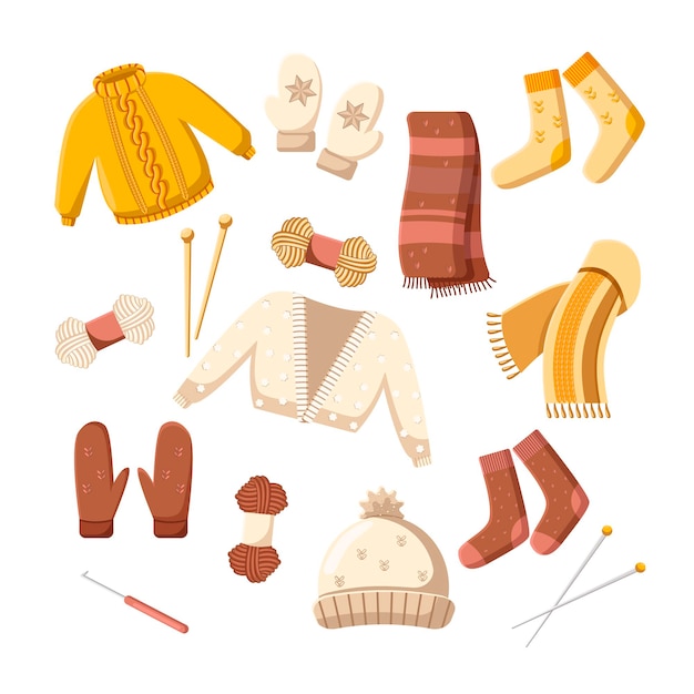 Free vector seasonal knitwear from wool illustrations set.