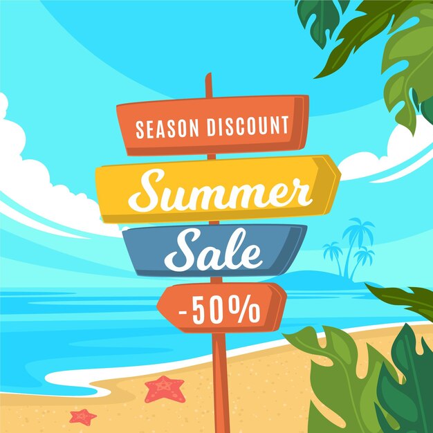 Seasonal summer sale signboard flat design