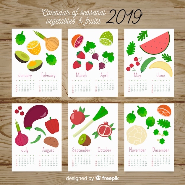 Seasonal vegetables and fruits calendar
