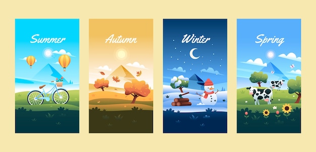 Seasons gradient illustration set