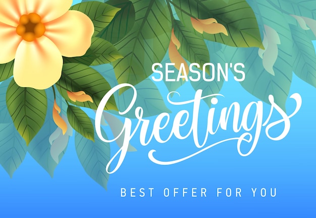 Приветствия сезона, лучшее предложение для вас рекламного дизайна с желтым цветком и листьями