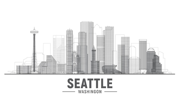 Vettore gratuito seattle washington line city concetto di viaggi d'affari e turismo con edifici moderni immagine per il sito web banner di presentazione