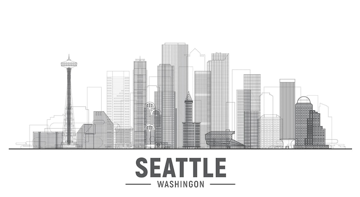 Free Vector seattle washington line city business travel and tourism concept with modern buildings image for presentation banner web site
