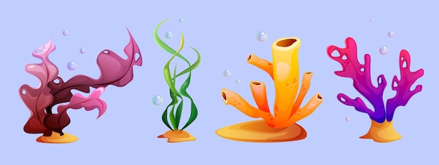 Free vector seaweed and coral cartoon set